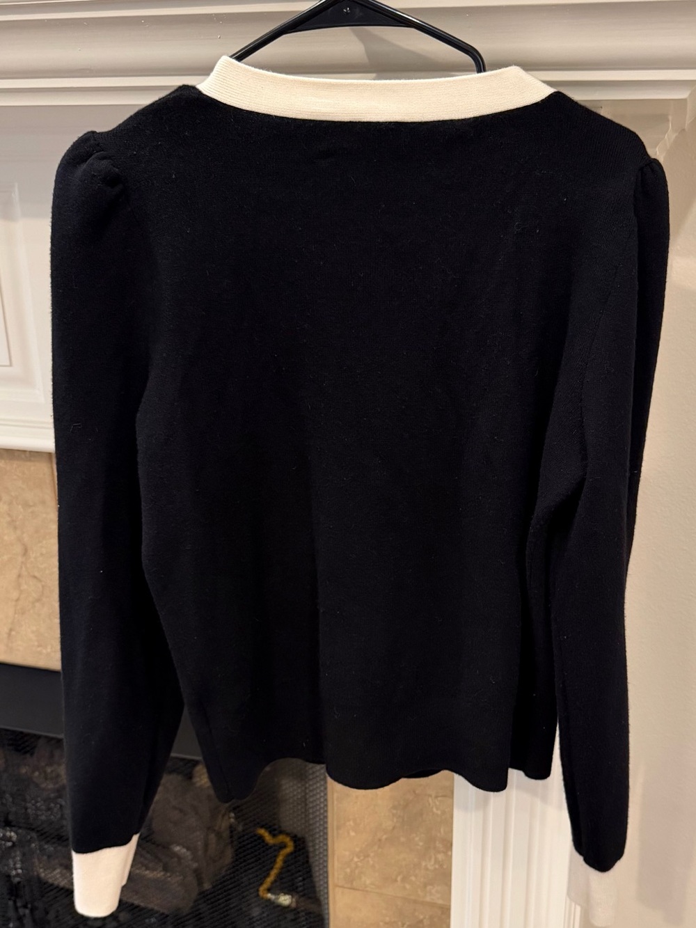 Express Tipped Novelty Button Puff Sleeve Cardigan - Picture 7 of 11